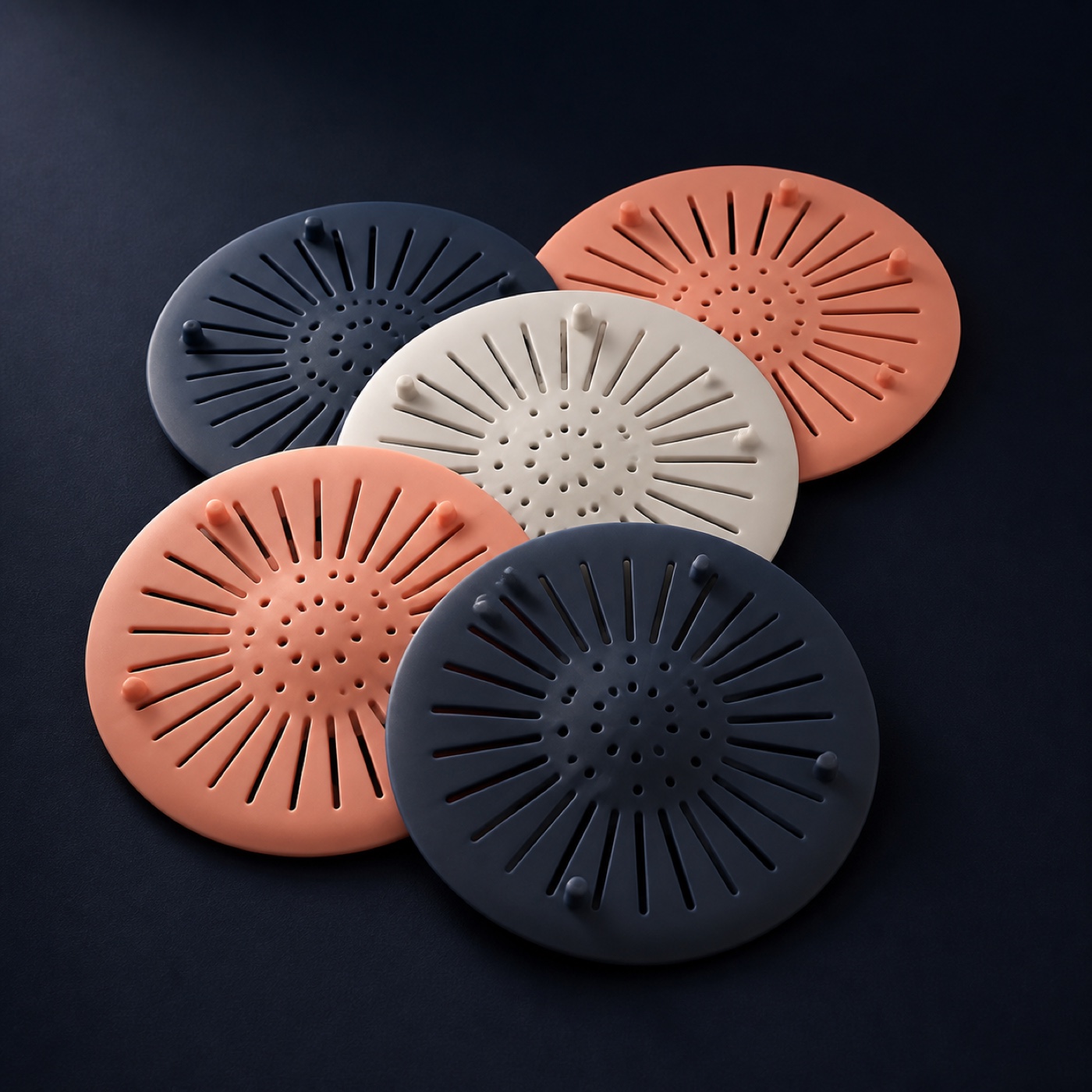 Five flexible silicone shower drain hair catchers